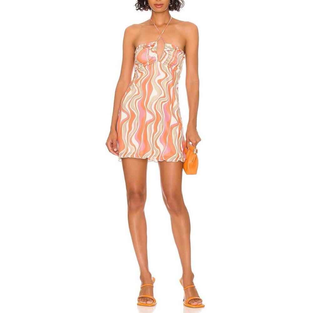 Show Me Your Mumu Women’s Size Medium Orange Wavy Stripe Outgoing Mini Dress